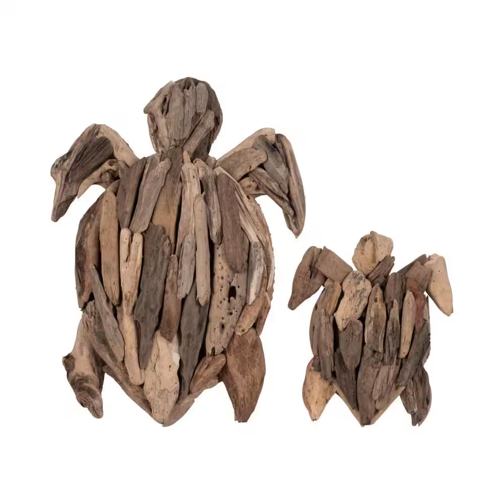 Brown 16 In. X 3 In. Driftwood Coastal Turtle Figurine Handcrafted Sculpture
