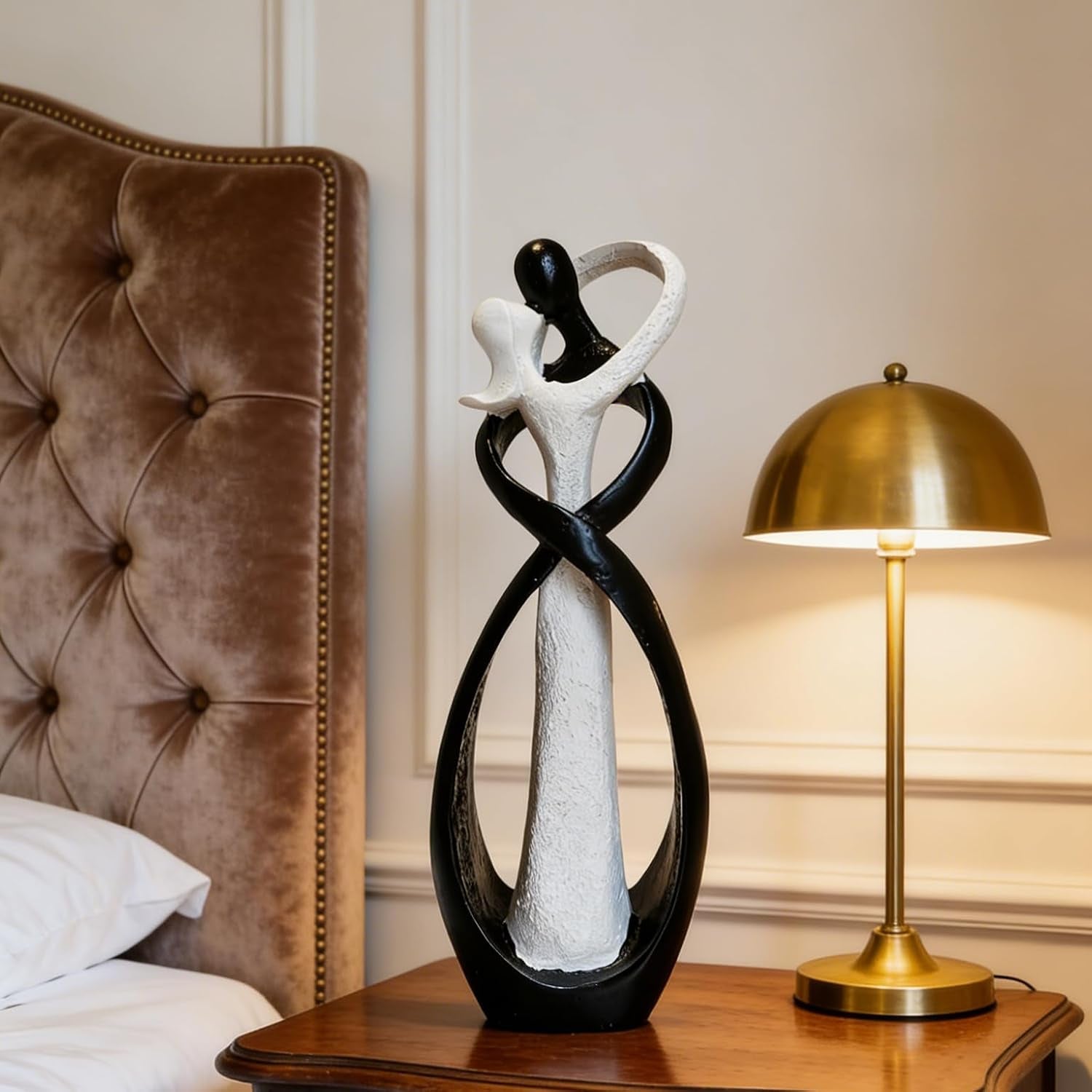Couple Statue for Home Decor,Hugging Couple Figurines,Valentines Decor,Modern Romantic Sculptures for Living Room Bedroom Office(White+Black)