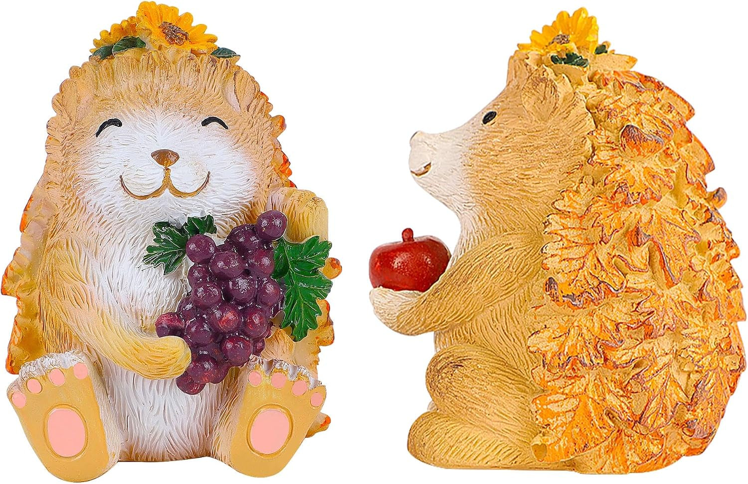 Fall Decorations for Home, 2 Packs Harvest Hedgehog Resin Sculpture with Maple Leaves & Fruits, Autumn Tabletop Ornaments Craft Decor for Thanksgiving and Fall Season