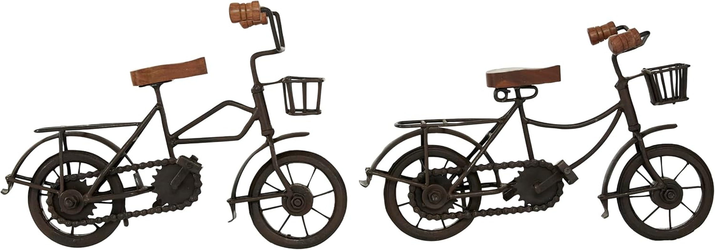 Deco 79 Metal Bike Decorative Sculpture Home Decor Statues with Wood Accents, Set of 2 Accent Figurines 12" X 5" X 7", Black
