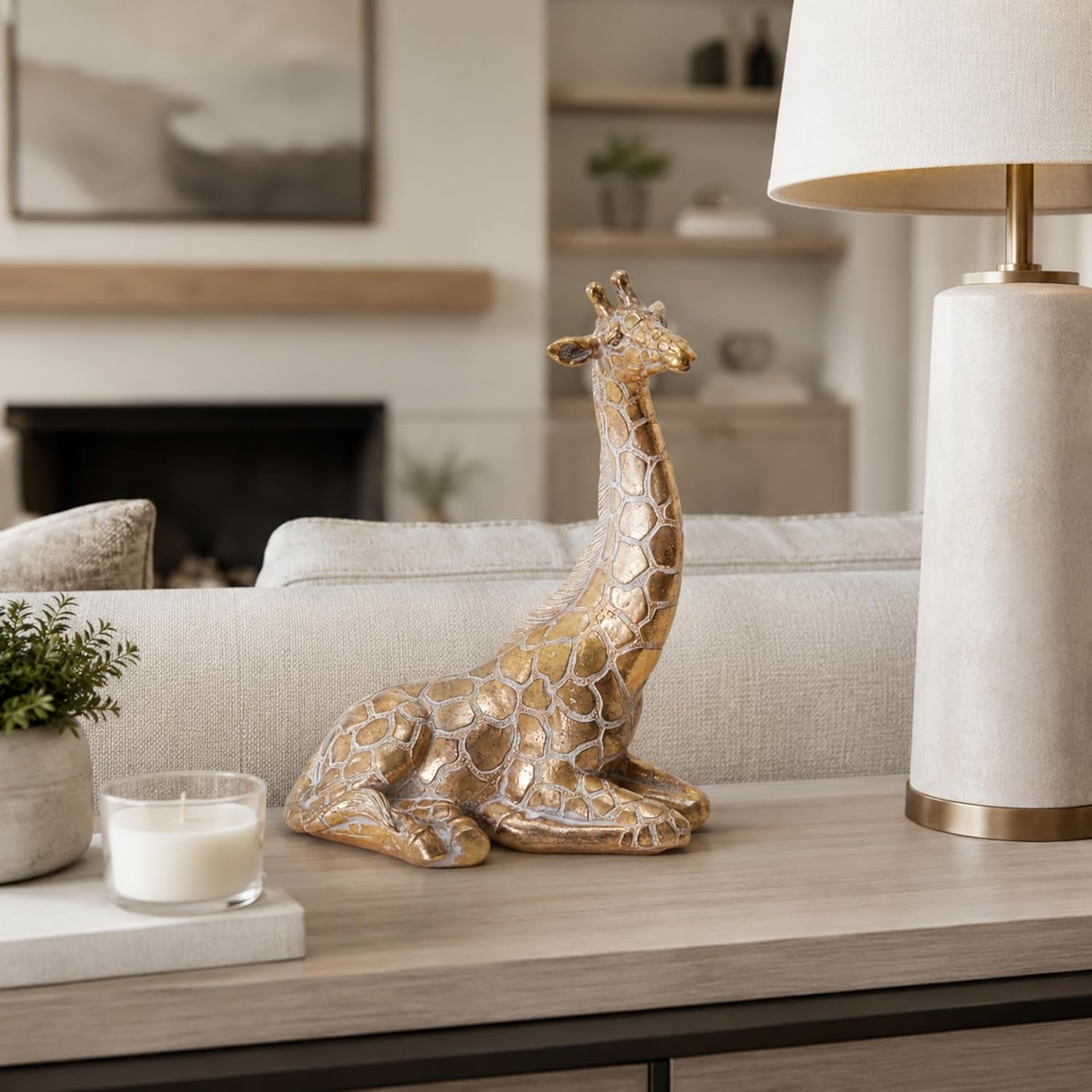 Sitting Giraffe Decorative Figurine – Tall Animal Resin Decor & Sculpture Accent – Figurines & Sculptures Home Decor for Office, Bedroom, Living Room – 7.5" X 10", Gold