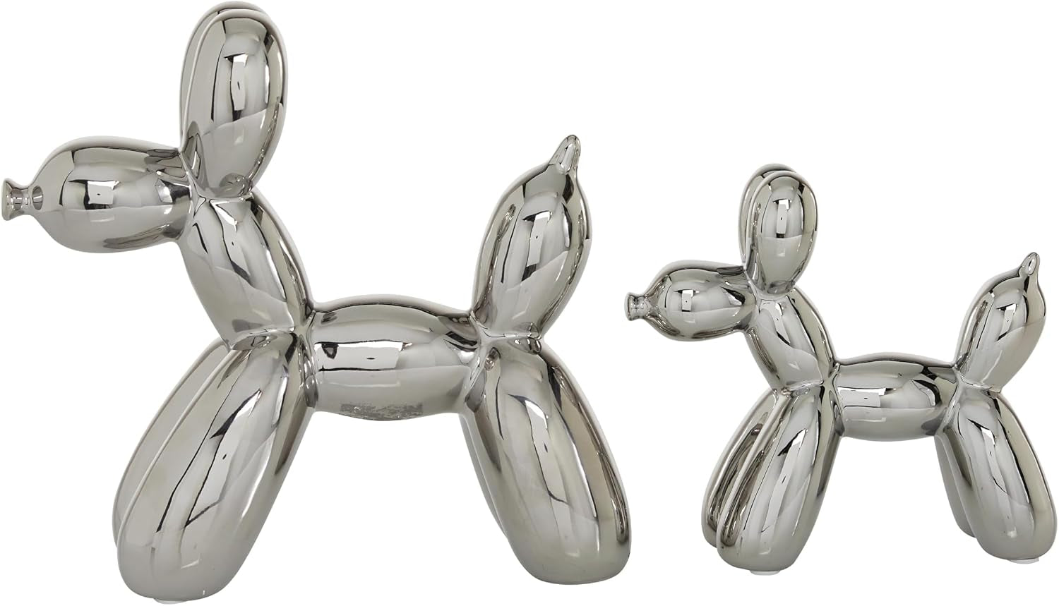 Deco 79 Porcelain Ceramic Dog Sculpture, Set of 2 Sculpture 9", 7"H, Silver | Decorative Dog Animals Balloon Home Decor Statues Statue Figurine