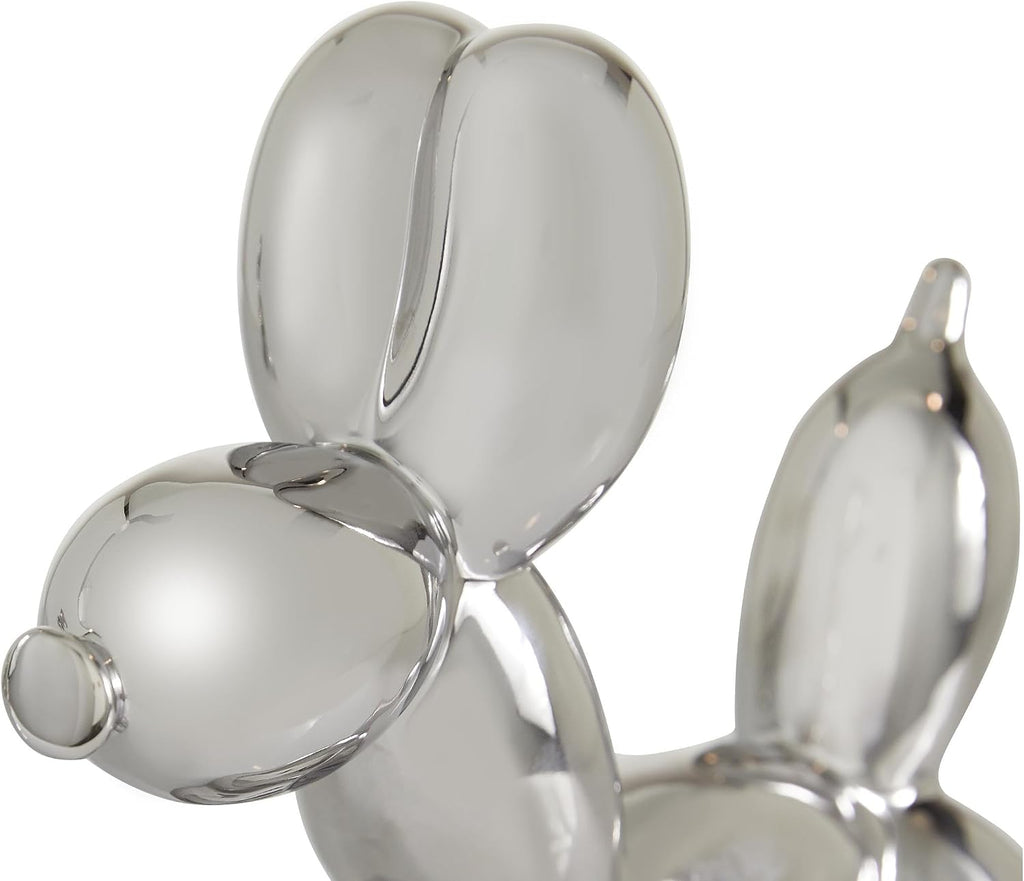 Deco 79 Porcelain Ceramic Dog Sculpture, Set of 2 Sculpture 9", 7"H, Silver | Decorative Dog Animals Balloon Home Decor Statues Statue Figurine