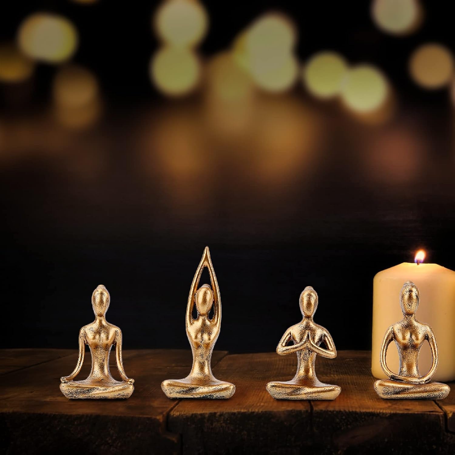Yoga Statue Meditation Zen Decor - Yoga Statues for Home Decor,Small Yoga Figurines for Spiritual Room Decorations,Set of 4 Yoga Pose Statue Shelf Decor Accents Gold Color