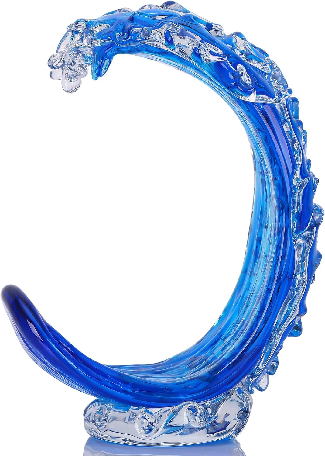 Blue Glass Beach House Decor, Hand Blown Ocean Wave Decorate, Tall Blue Glass Sculpture Home Decor, Ocean Wave Fused Art Figurines, for Sea Art Beach Coastal Nautical Office Surfers Gifts