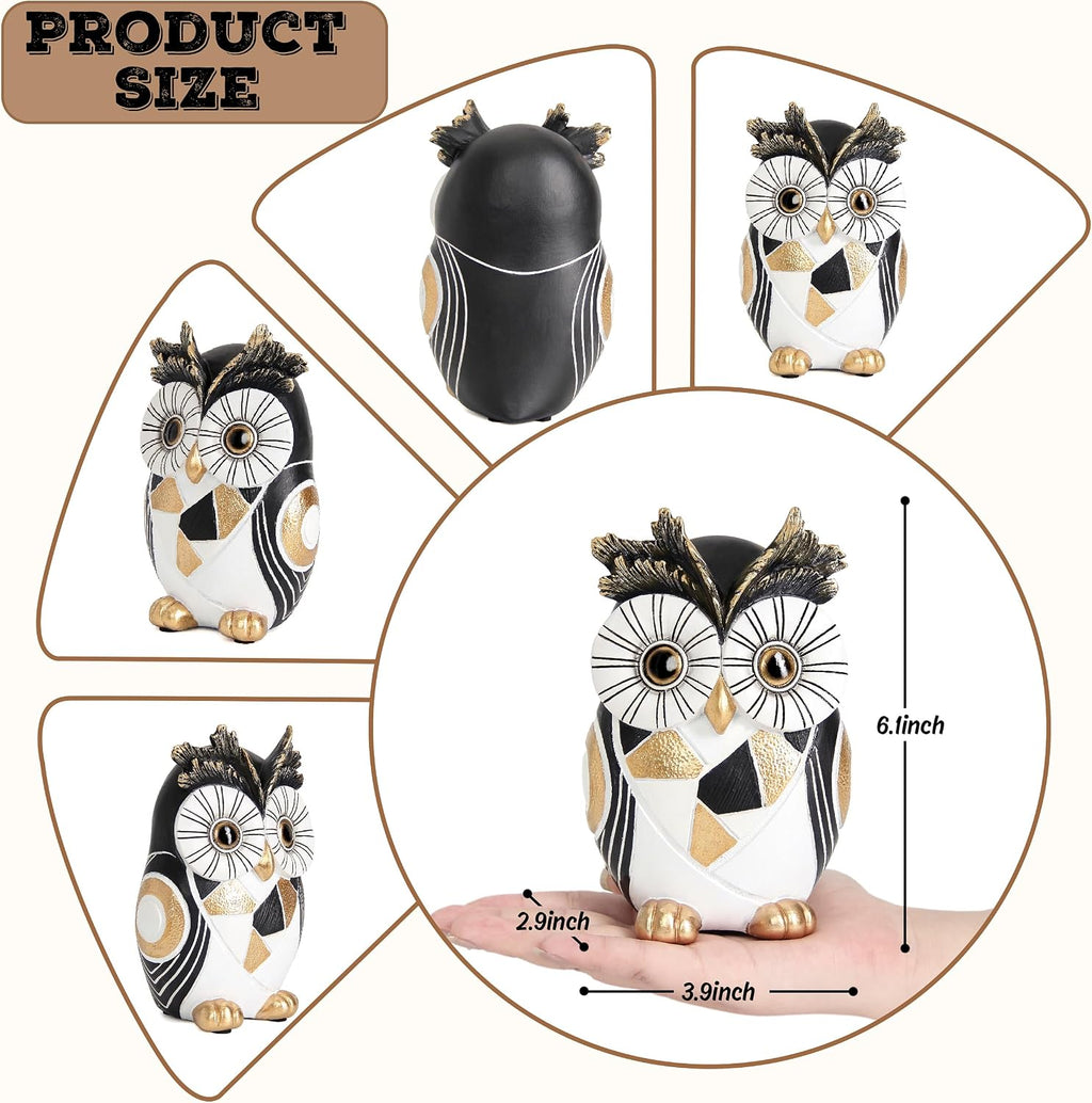 Modern Black and Gold Owl Statue Unique Minimalist Owl Figurine for Home Decor Shelves, Bookshelves, Office Desk Accents Whimsical Animal Sculpture Art Deco Gift for Woman Mom Bird Lovers