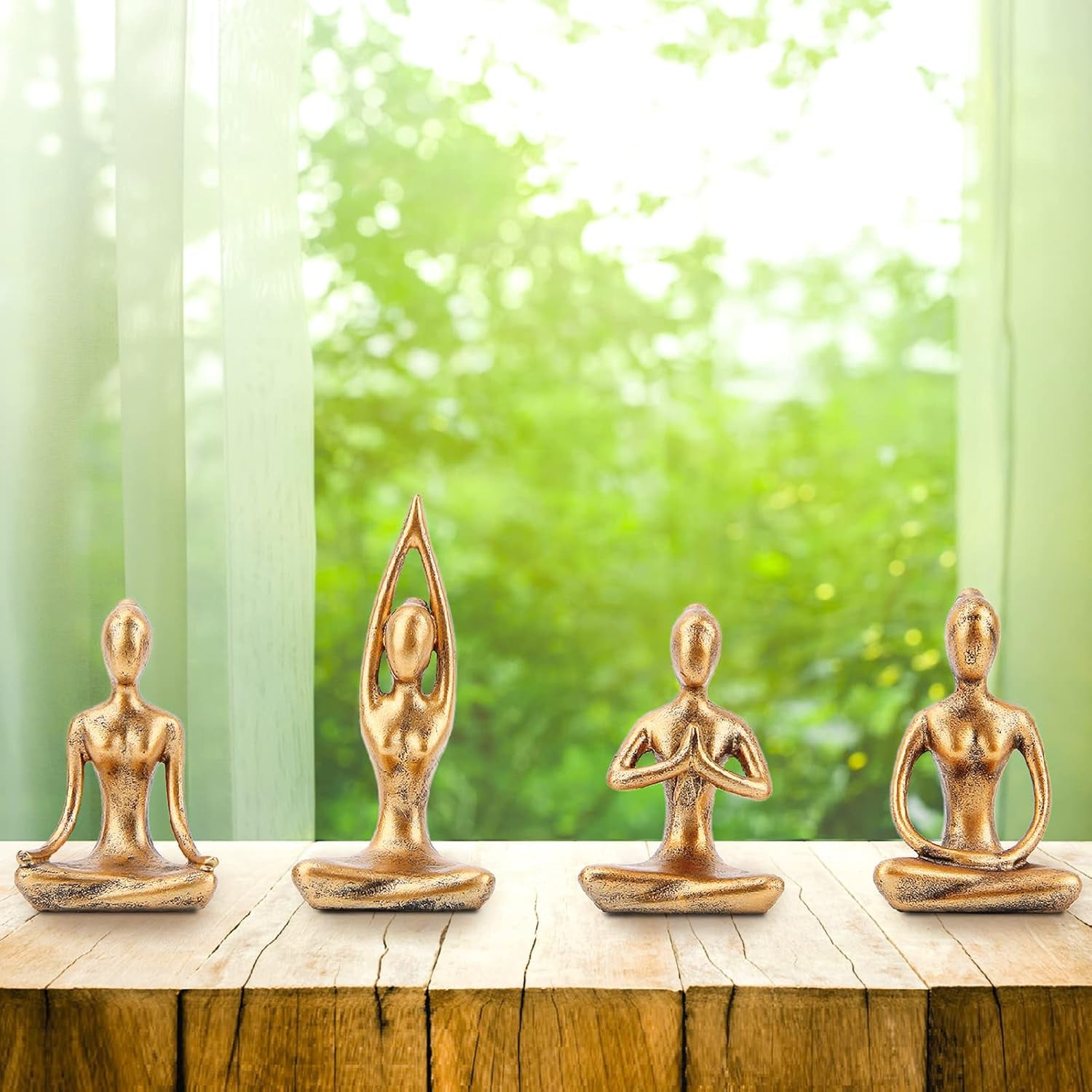 Yoga Statue Meditation Zen Decor - Yoga Statues for Home Decor,Small Yoga Figurines for Spiritual Room Decorations,Set of 4 Yoga Pose Statue Shelf Decor Accents Gold Color