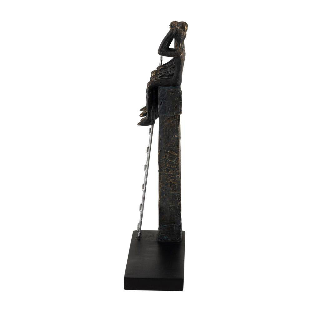 Bronze 9 In. X 15 In. Resin People on Ledge Sculpture