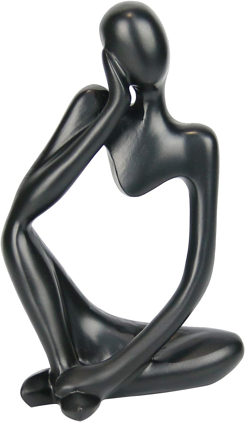Resin Statue Thinker Style Decoration Abstract Sculptures Collectible Figurines for Home Decor Modern Office Shelf Desktop(Black Left)
