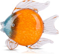 Large Glass Fish Figurines Hand Blown Glass Fish Statue and Sculpture Home Decor, Murano Animal Tropical Sea Glass Paperweights for Desk, Glass Aquarium Coastal Beach Decorative (Orange)