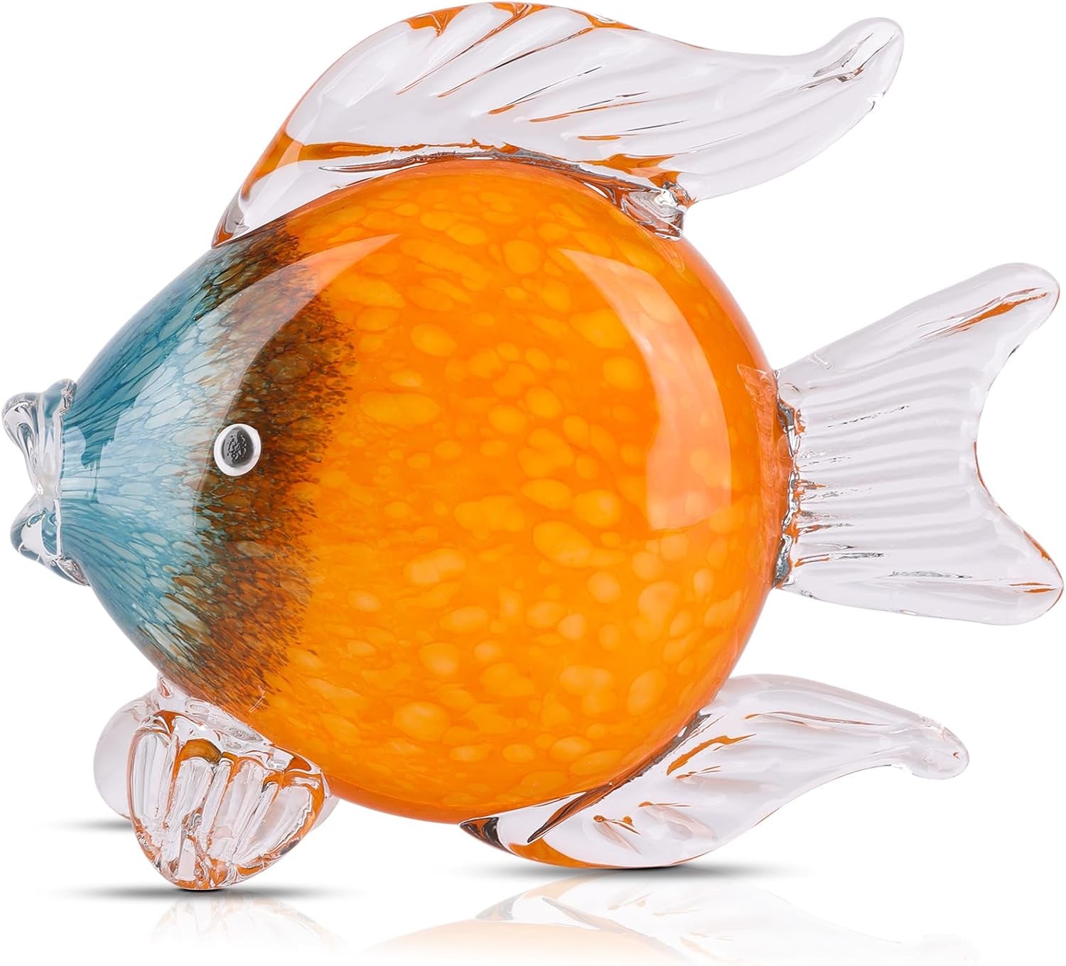 Large Glass Fish Figurines Hand Blown Glass Fish Statue and Sculpture Home Decor, Murano Animal Tropical Sea Glass Paperweights for Desk, Glass Aquarium Coastal Beach Decorative (Orange)