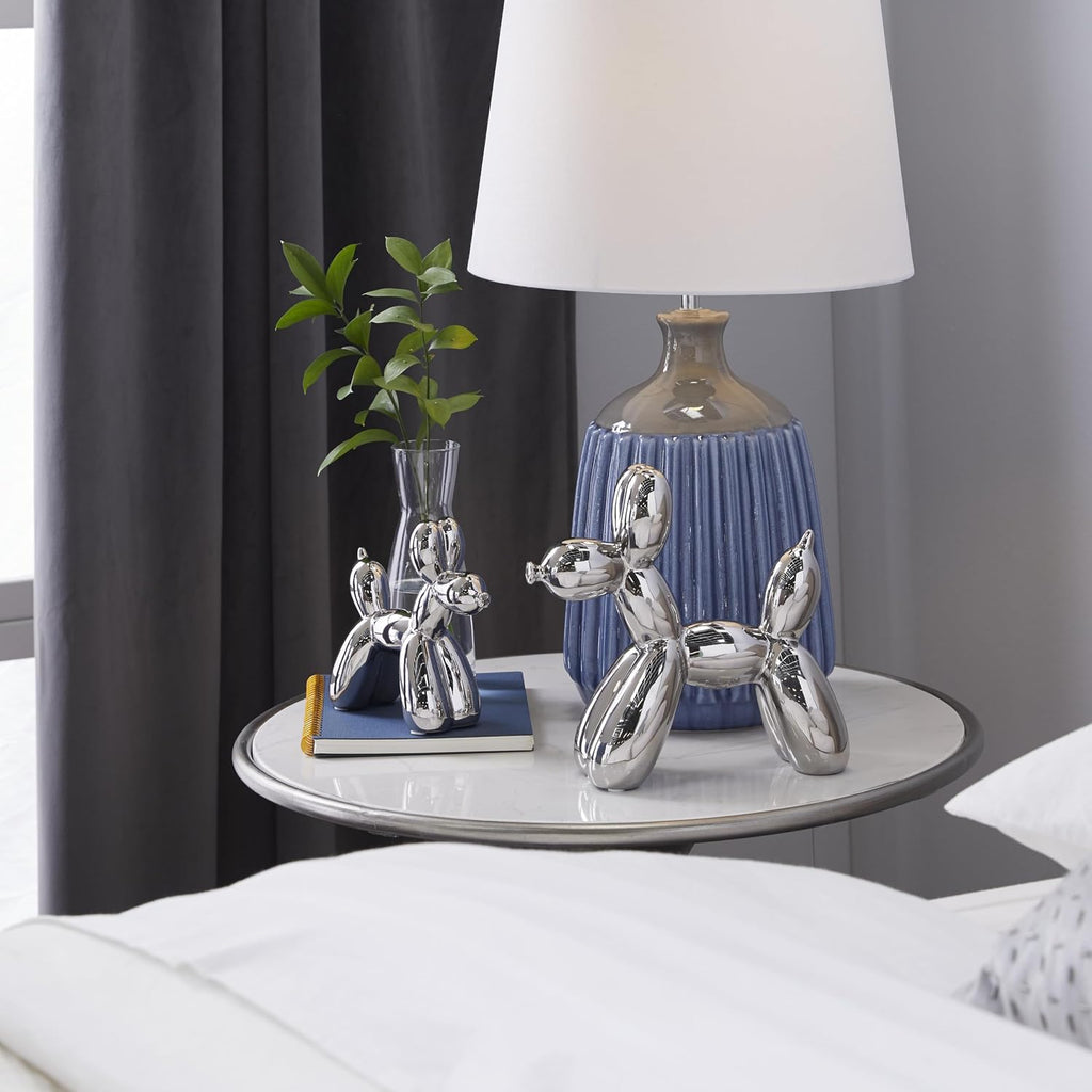 Deco 79 Porcelain Ceramic Dog Sculpture, Set of 2 Sculpture 9", 7"H, Silver | Decorative Dog Animals Balloon Home Decor Statues Statue Figurine