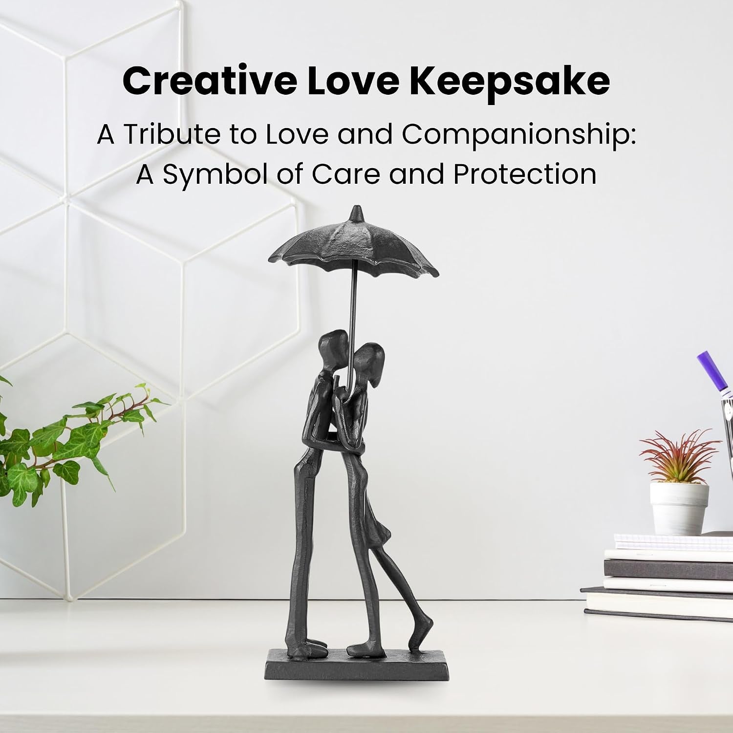 Modern Sculptures Home Decor Affectionate Couple Statue Kissing under Umbrella Figurine Statues for Bedroom Décor Hand Sculptures for Living Room Romantic Figurines