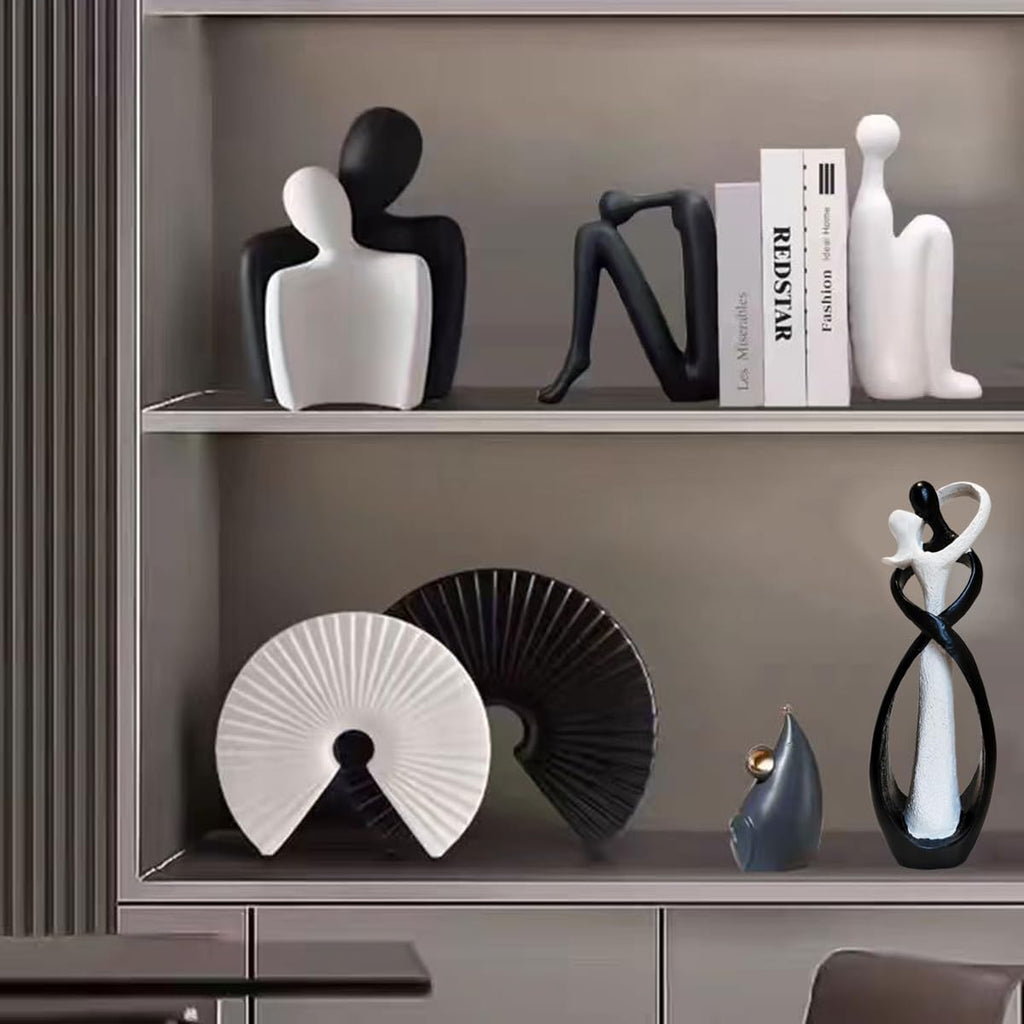 Couple Statue for Home Decor,Hugging Couple Figurines,Valentines Decor,Modern Romantic Sculptures for Living Room Bedroom Office(White+Black)