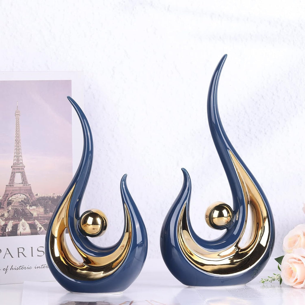 2-Pack Modern Abstract Art Home Decor Accent, Contemporary Statues Coffee Table Decor for Living Room, Dining Room Centerpieces, Ceramic Sculptures and Silver Knick Knacks for TV Stand Decor