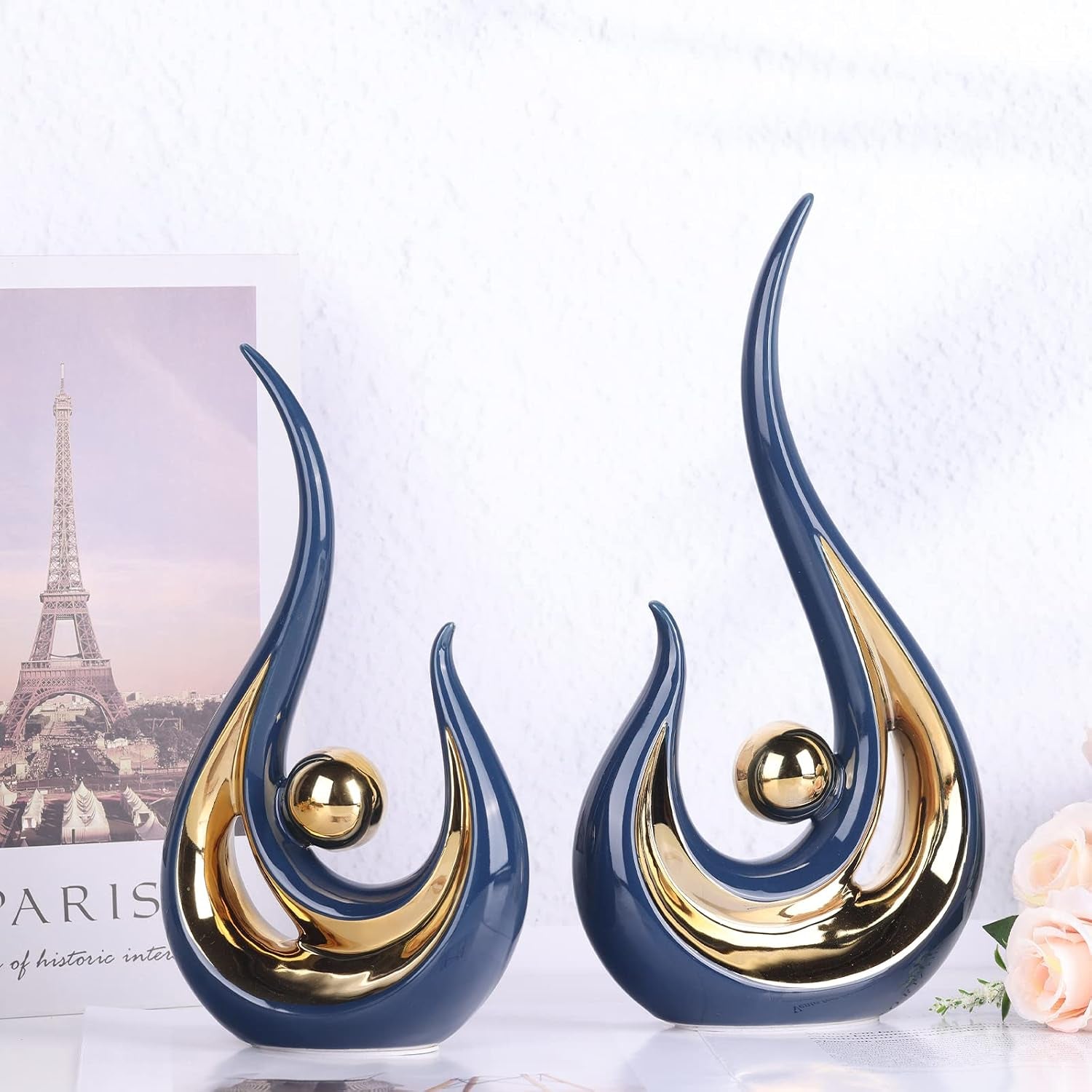 2-Pack Modern Abstract Art Home Decor Accent, Contemporary Statues Coffee Table Decor for Living Room, Dining Room Centerpieces, Ceramic Sculptures and Silver Knick Knacks for TV Stand Decor