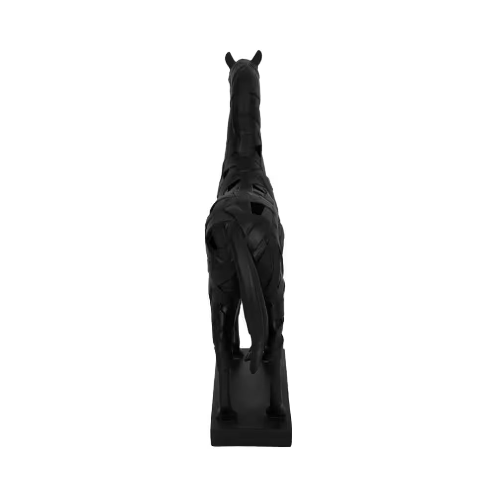 Black 15 In. X 17 In. Resin Polyresin Horse Design Sculpture on Base