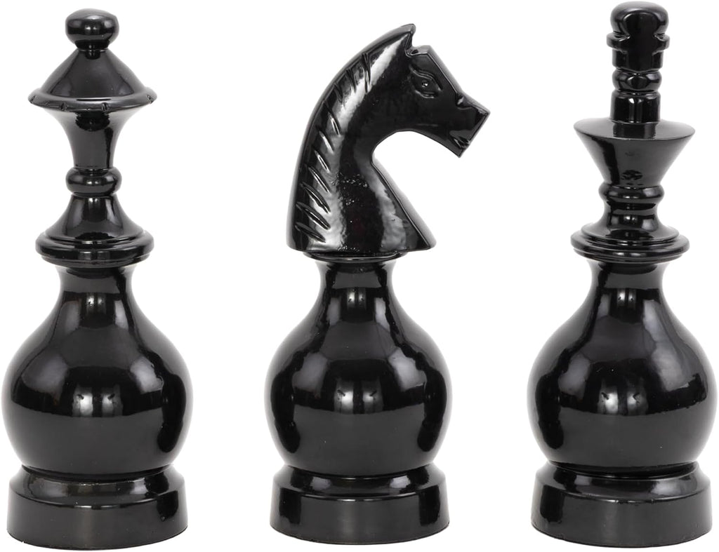 Deco 79 Aluminum Metal Chess Decorative Sculpture King, Knight, Bishop Home Decor Statues, Set of 3 Accent Figurines 9", 9", 8"H, Gray