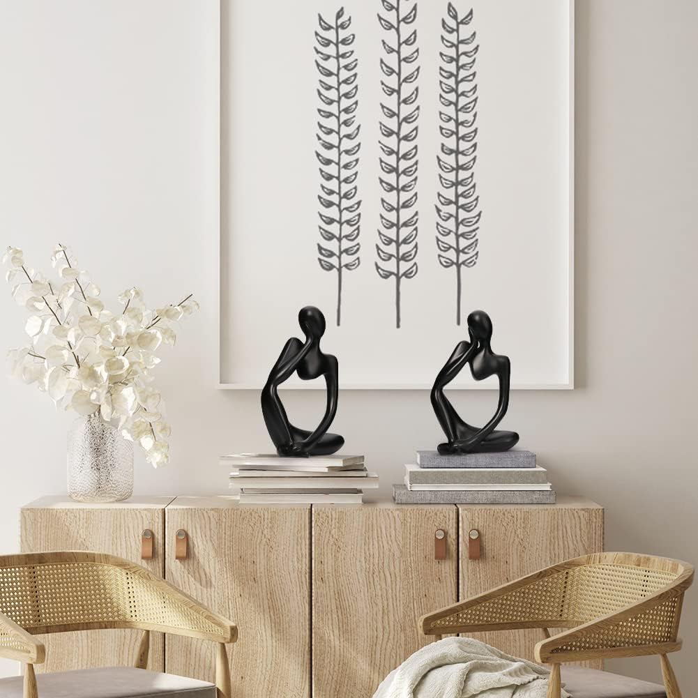 Resin Statue Thinker Style Decoration Abstract Sculptures Collectible Figurines for Home Decor Modern Office Shelf Desktop(Black Left)