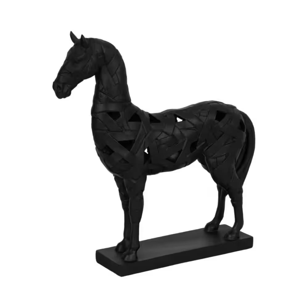 Black 15 In. X 17 In. Resin Polyresin Horse Design Sculpture on Base
