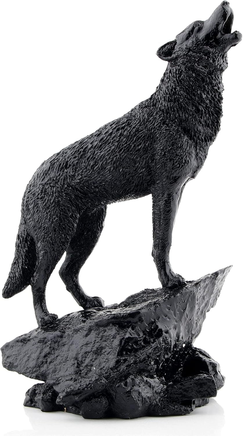 Wildlife Howling Wolf Statue and Figurine Black Wolf Sculpture for Home Decor