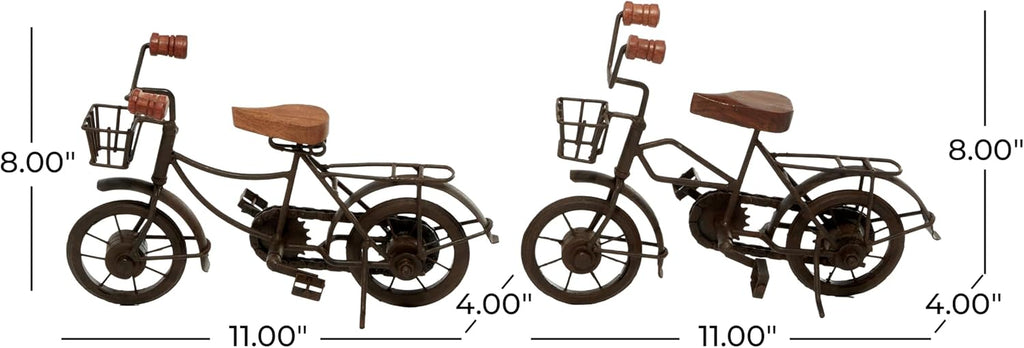 Deco 79 Metal Bike Decorative Sculpture Home Decor Statues with Wood Accents, Set of 2 Accent Figurines 12" X 5" X 7", Black