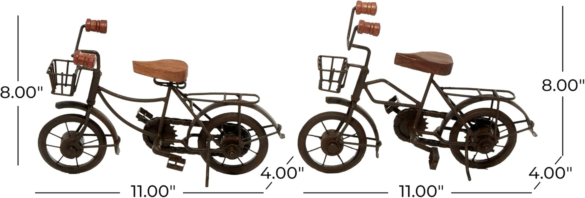 Deco 79 Metal Bike Decorative Sculpture Home Decor Statues with Wood Accents, Set of 2 Accent Figurines 12" X 5" X 7", Black