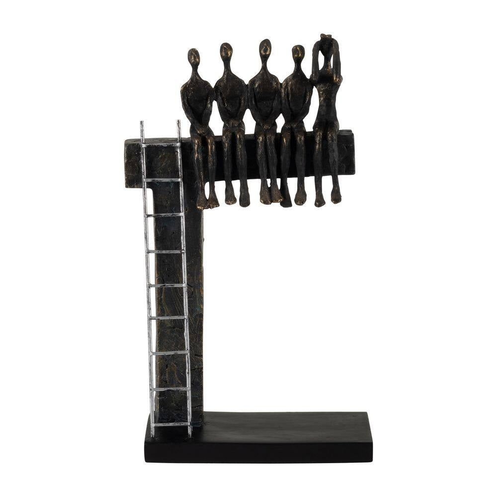 Bronze 9 In. X 15 In. Resin People on Ledge Sculpture
