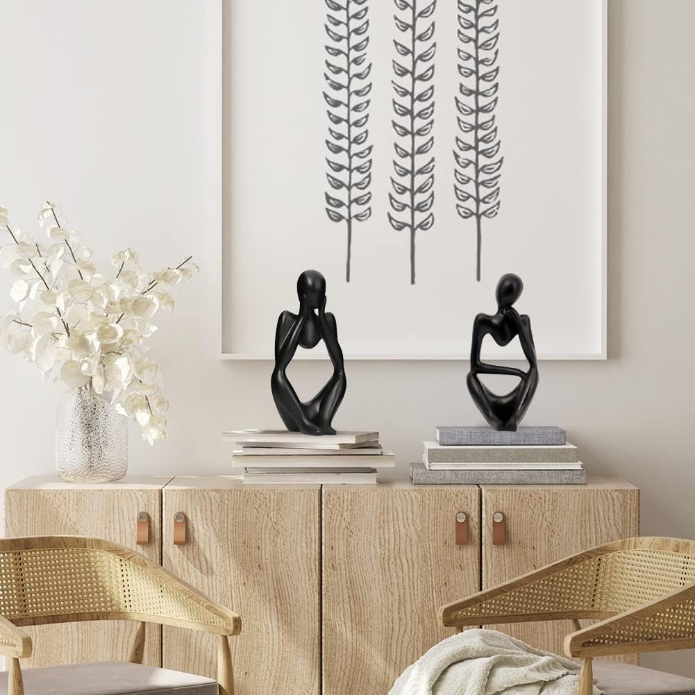 Resin Statue Thinker Style Decoration Abstract Sculptures Collectible Figurines for Home Decor Modern Office Shelf Desktop (Black-Right)