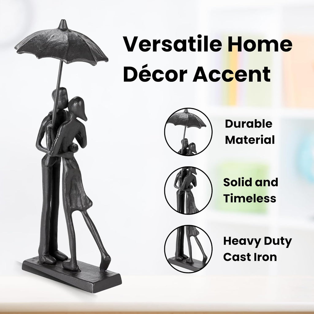 Modern Sculptures Home Decor Affectionate Couple Statue Kissing under Umbrella Figurine Statues for Bedroom Décor Hand Sculptures for Living Room Romantic Figurines