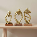 Three Piece Deep Thoughts Figurine Set - Contemporary Gold Thinking Figures - Set of 3 Abstract Decorative Person Statues for Home or Office Decor Accent