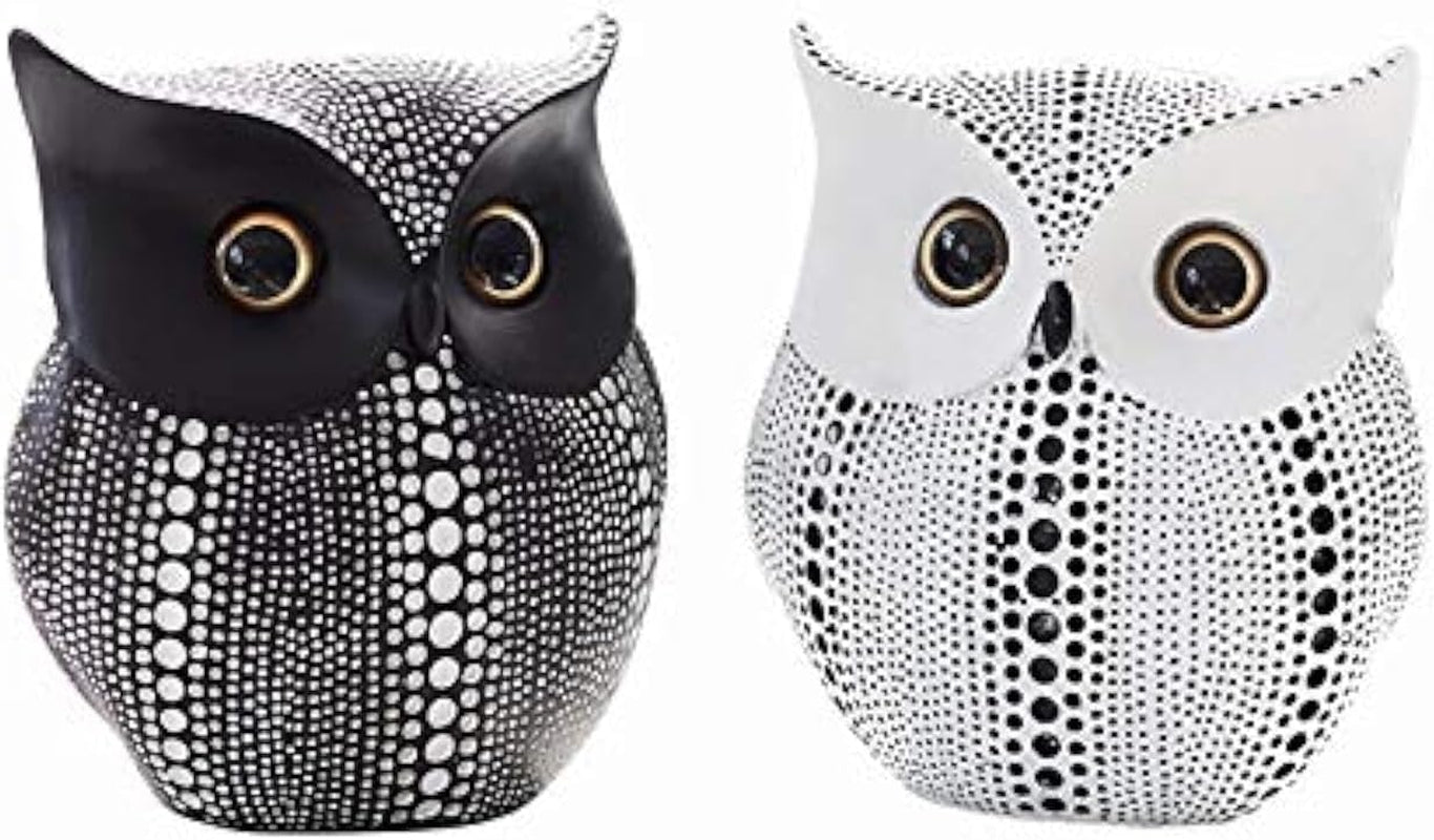 Owl Decor Statue Sculpture for Home, Office, Bookshelf,Tv Stand Decoration Resin Animal Sculpture Minimalist Style Crafts Gift for Friend or Family, Animal Lovers (Black+White)