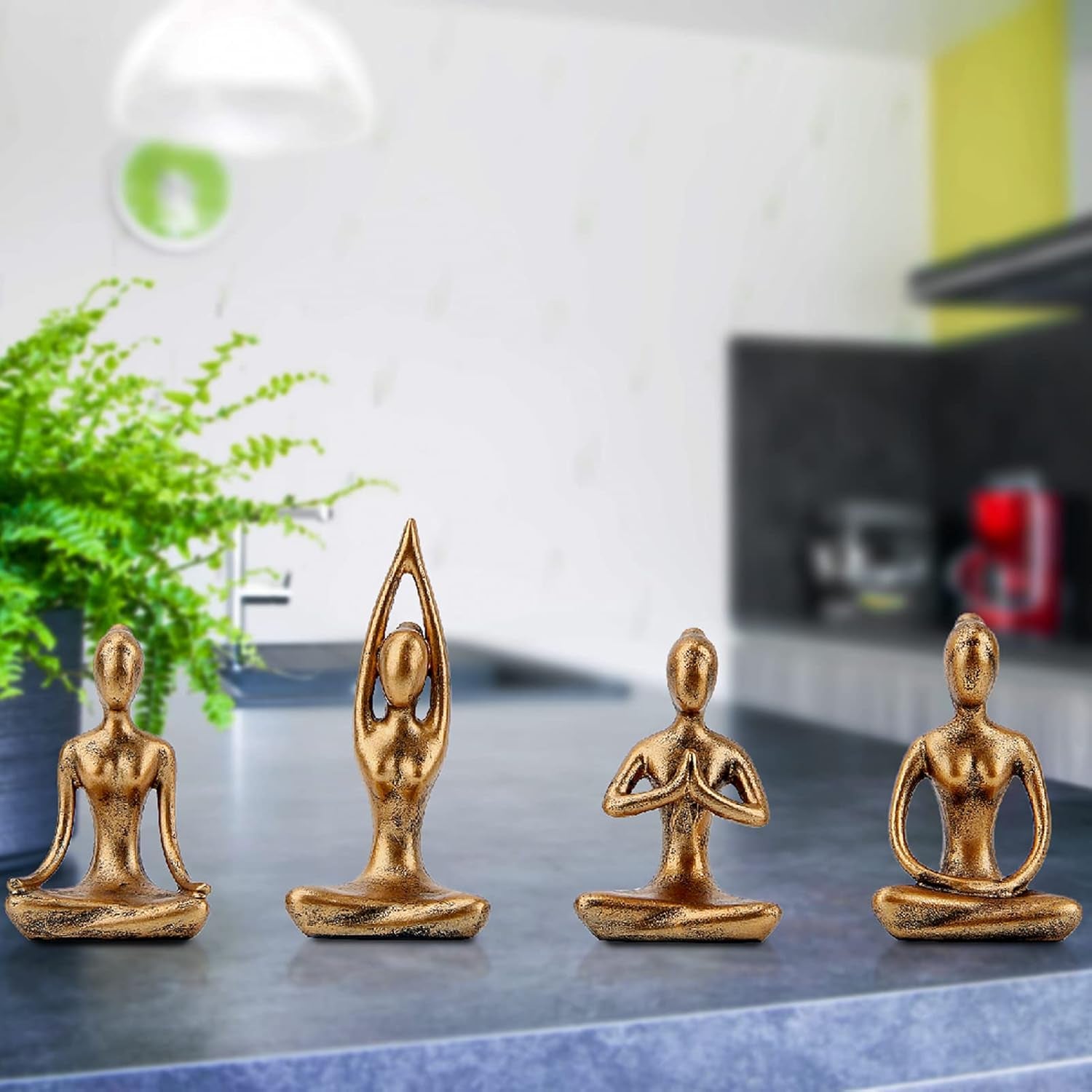 Yoga Statue Meditation Zen Decor - Yoga Statues for Home Decor,Small Yoga Figurines for Spiritual Room Decorations,Set of 4 Yoga Pose Statue Shelf Decor Accents Gold Color