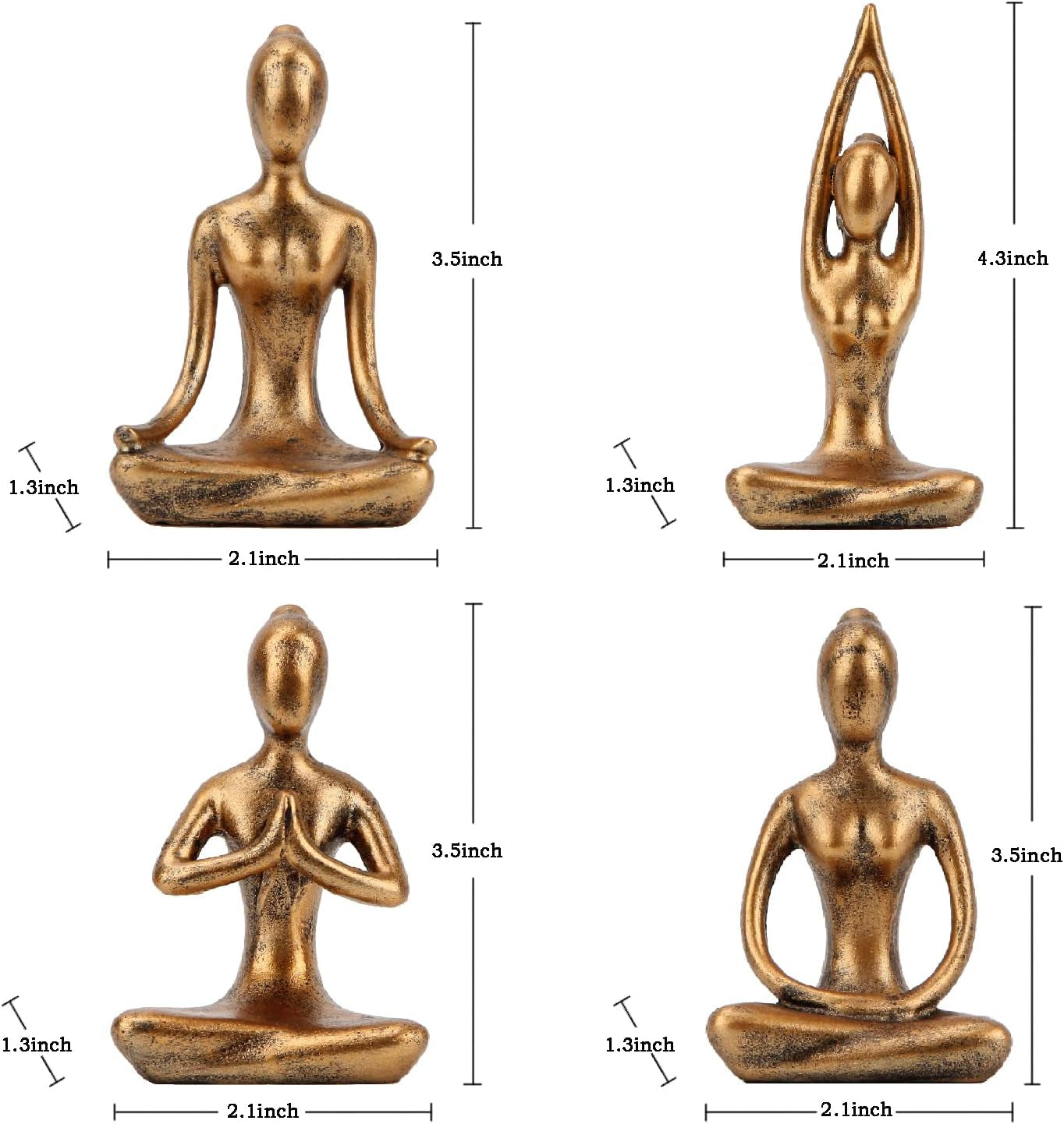 Yoga Statue Meditation Zen Decor - Yoga Statues for Home Decor,Small Yoga Figurines for Spiritual Room Decorations,Set of 4 Yoga Pose Statue Shelf Decor Accents Gold Color