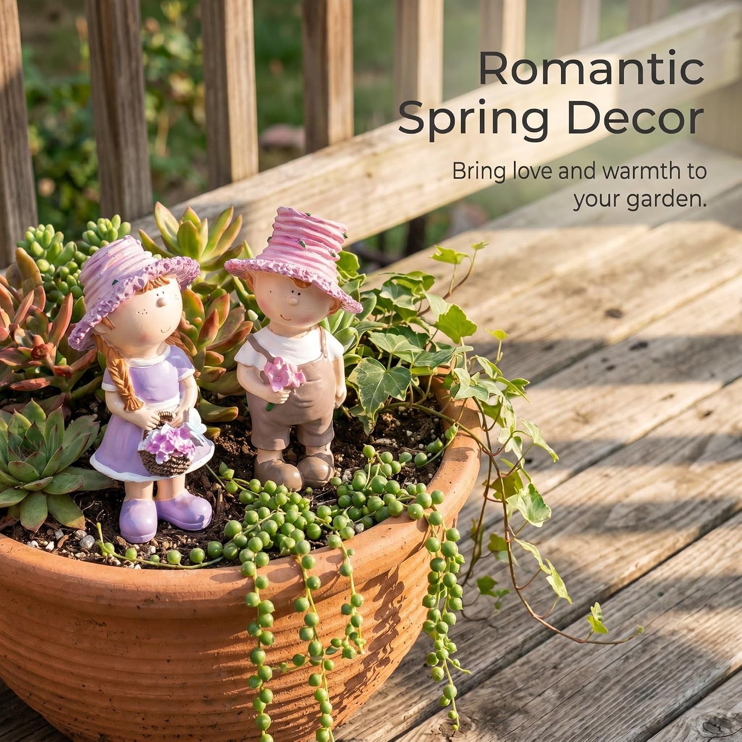Miniature People Figurines Romantic Couple Statue, Set of 2 Resin Garden Sculptures & Statues, Mini Decorative Figurines for Valentine'S Day Spring Garden Decor for Patio Lawn Yard Decoration
