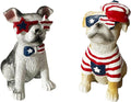 Patriotic Dogs Figurines Set of 2 – American Flag Design Decorative Puppy Statues, Red White and Blue, Stars and Stripes Theme, 4Th of July Americana Home Decor for Tabletop, Shelf, or Mantel Display