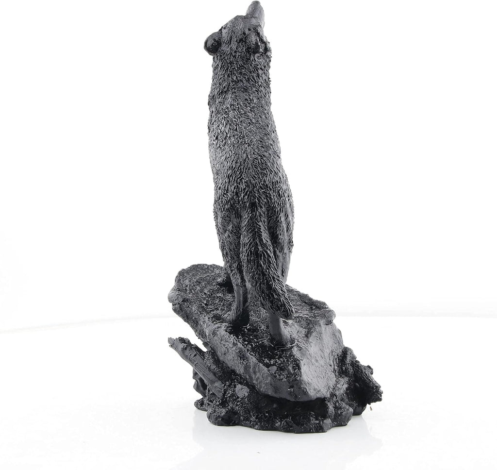 Wildlife Howling Wolf Statue and Figurine Black Wolf Sculpture for Home Decor