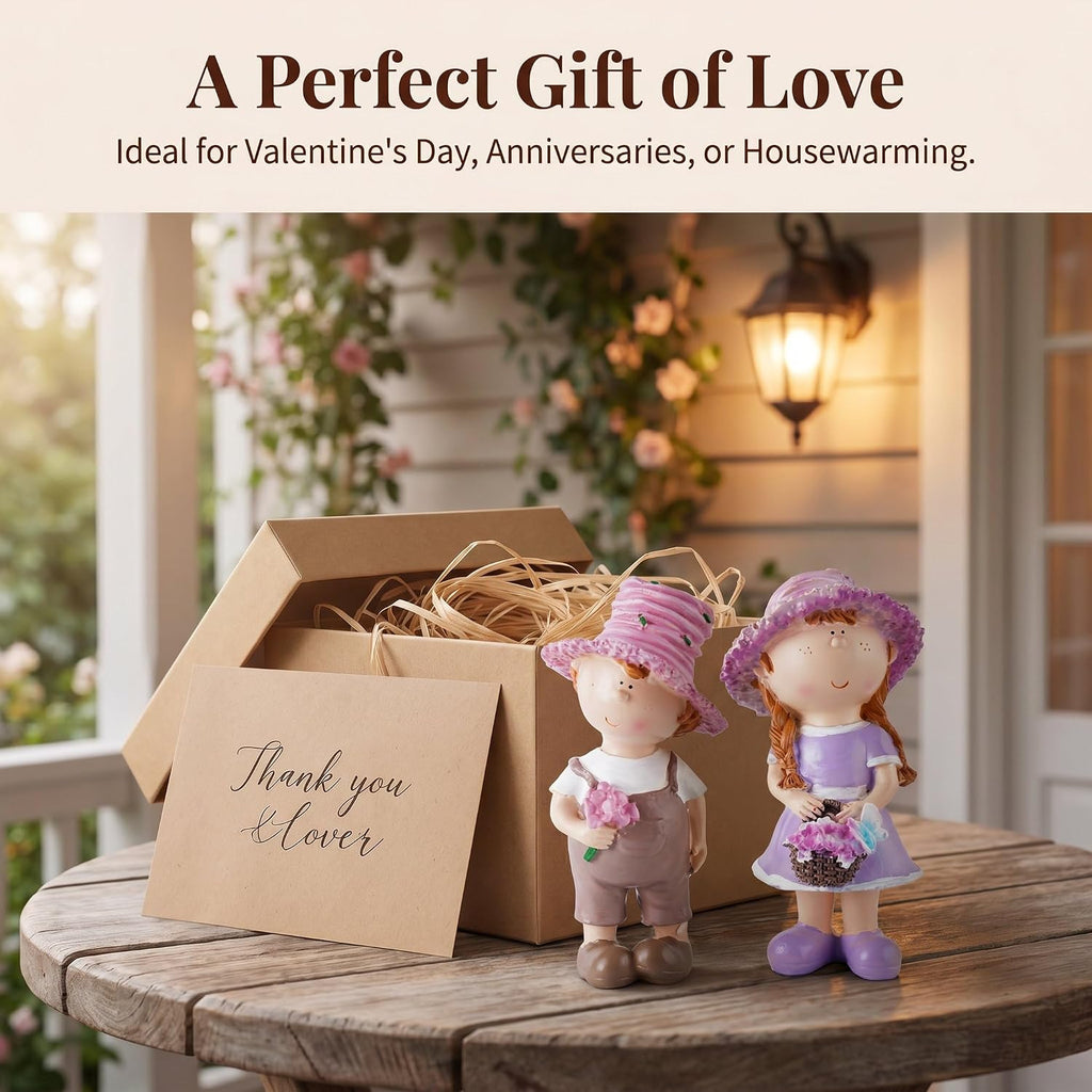 Miniature People Figurines Romantic Couple Statue, Set of 2 Resin Garden Sculptures & Statues, Mini Decorative Figurines for Valentine'S Day Spring Garden Decor for Patio Lawn Yard Decoration