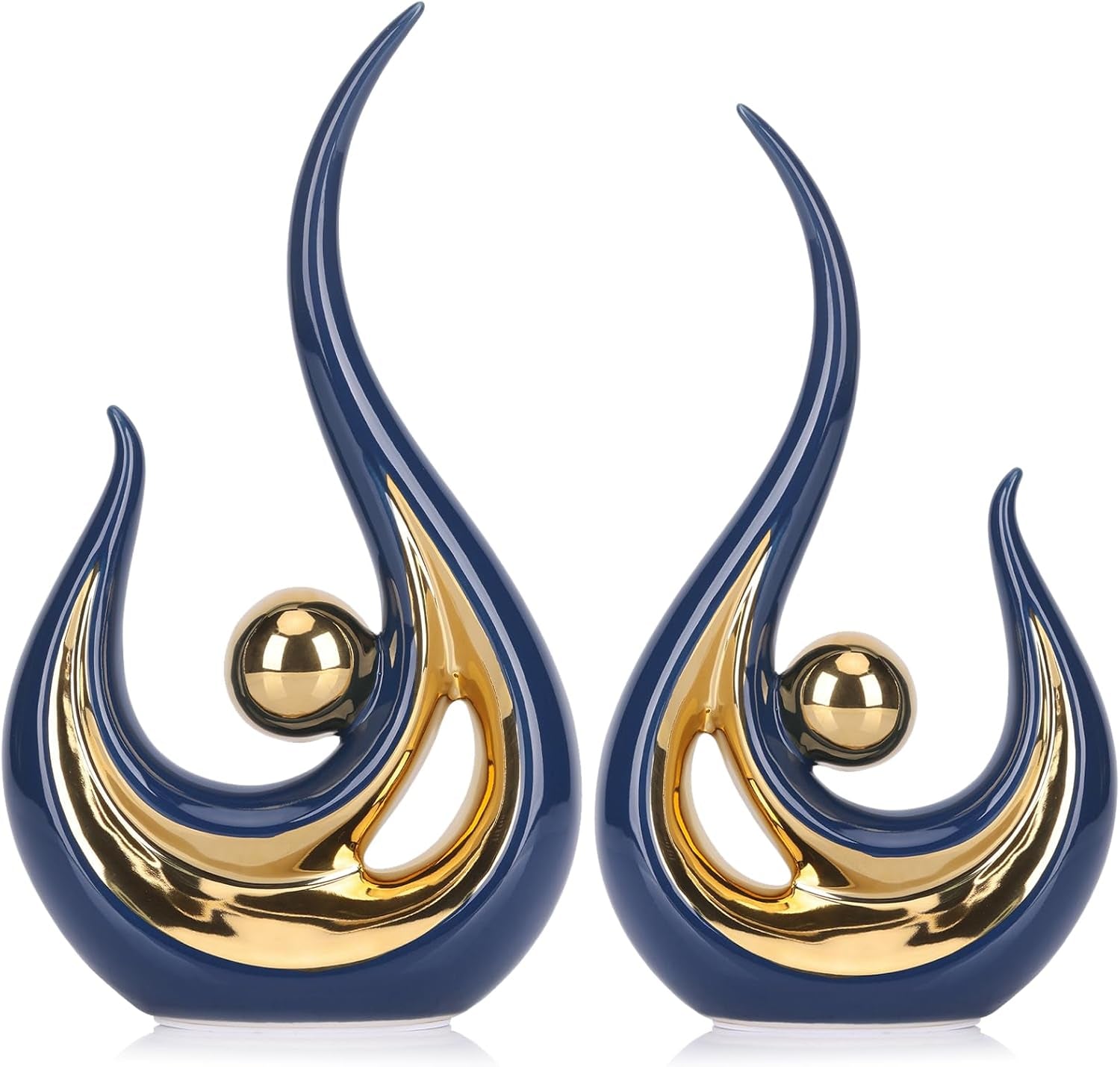 2-Pack Modern Abstract Art Home Decor Accent, Contemporary Statues Coffee Table Decor for Living Room, Dining Room Centerpieces, Ceramic Sculptures and Silver Knick Knacks for TV Stand Decor