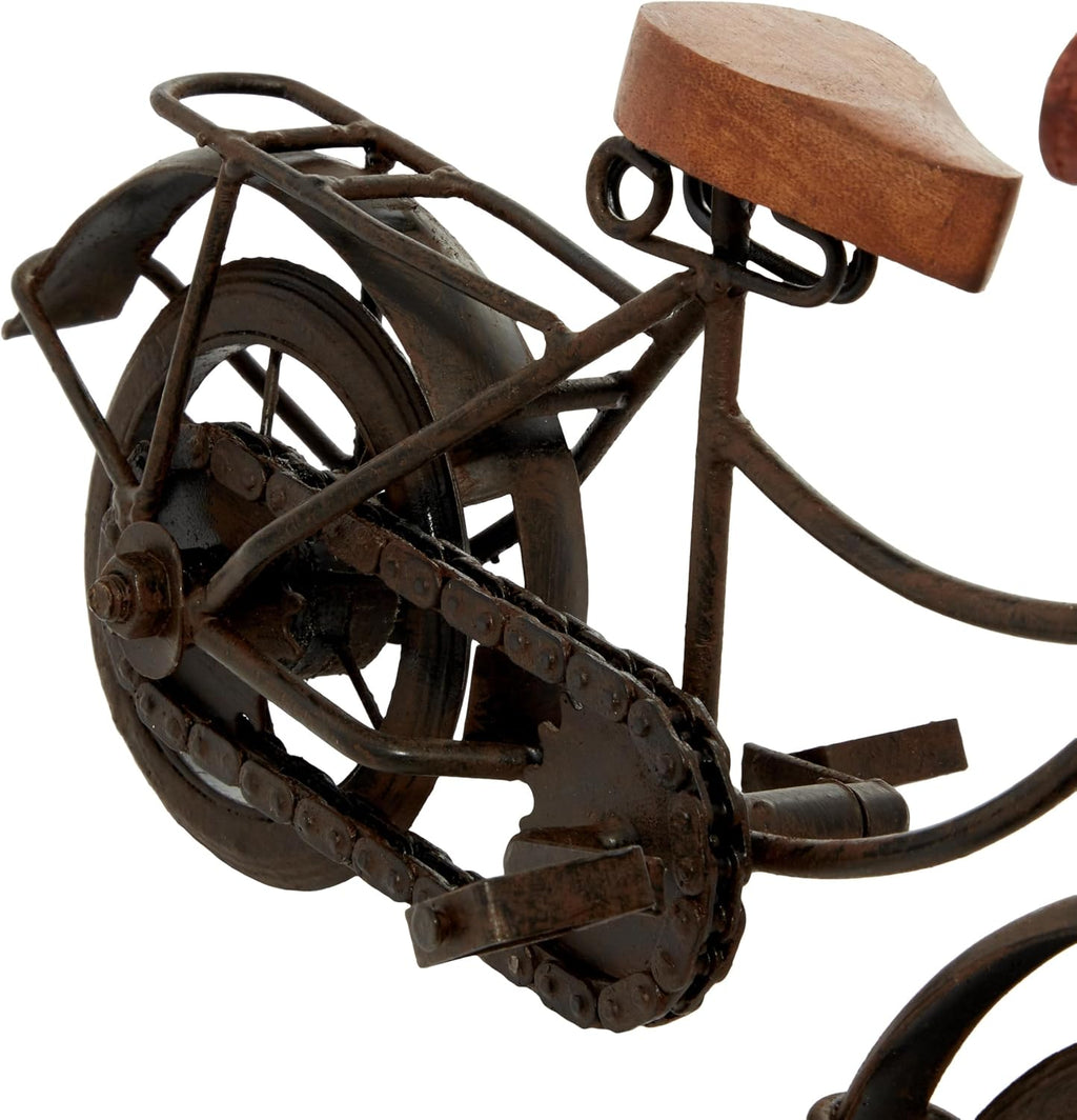 Deco 79 Metal Bike Decorative Sculpture Home Decor Statues with Wood Accents, Set of 2 Accent Figurines 12" X 5" X 7", Black