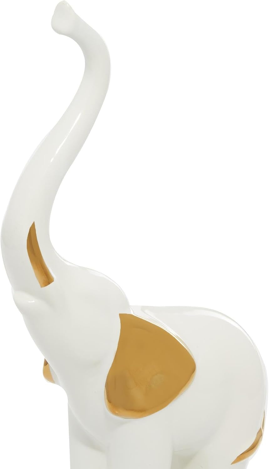 Deco 79 Porcelain Ceramic Sculpture, Set of 2 Sculpture 4"W, 14"H, Gold | Decorative Elephant Animals Home Decor Statues Statue Figurine