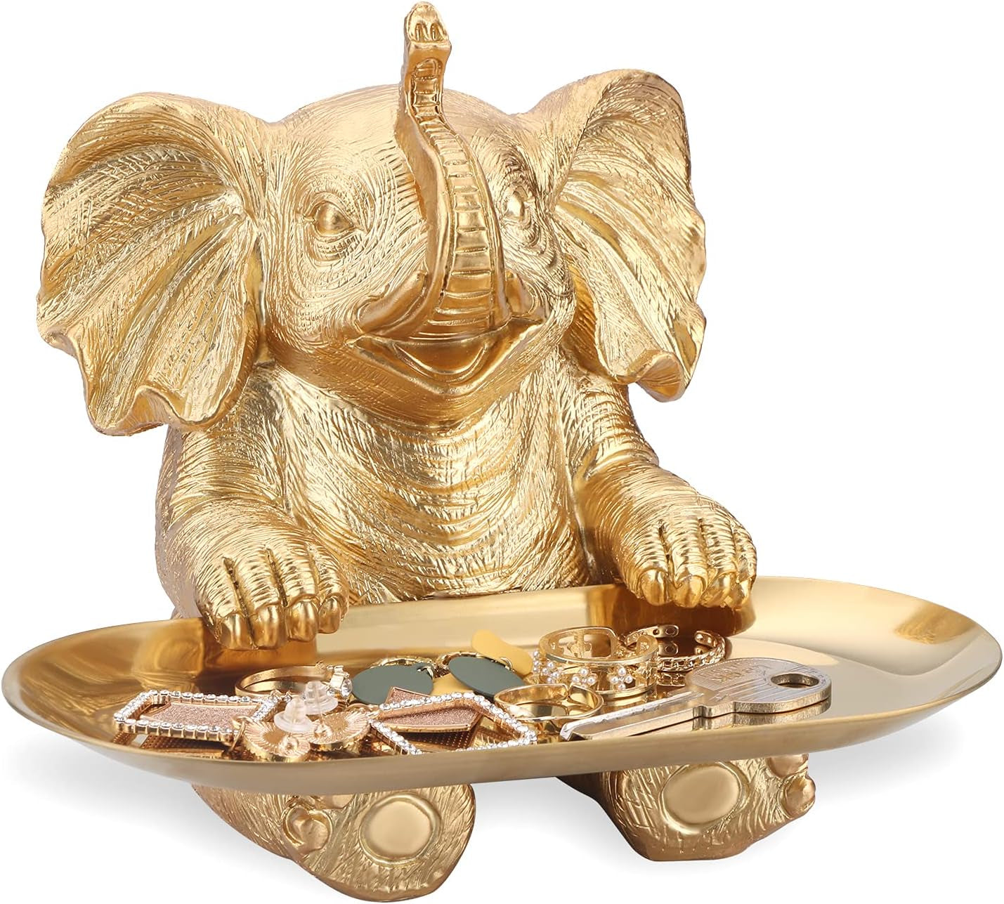 Gold Elephant Statue for Home Decor Accents Living Room Bookshelf TV Stand Office. Trinket Dish. Retirement Appreciation Gift -Gift for Mom Boss Co-Workers, Teachers, Nurse, Friends, Wife, Sister