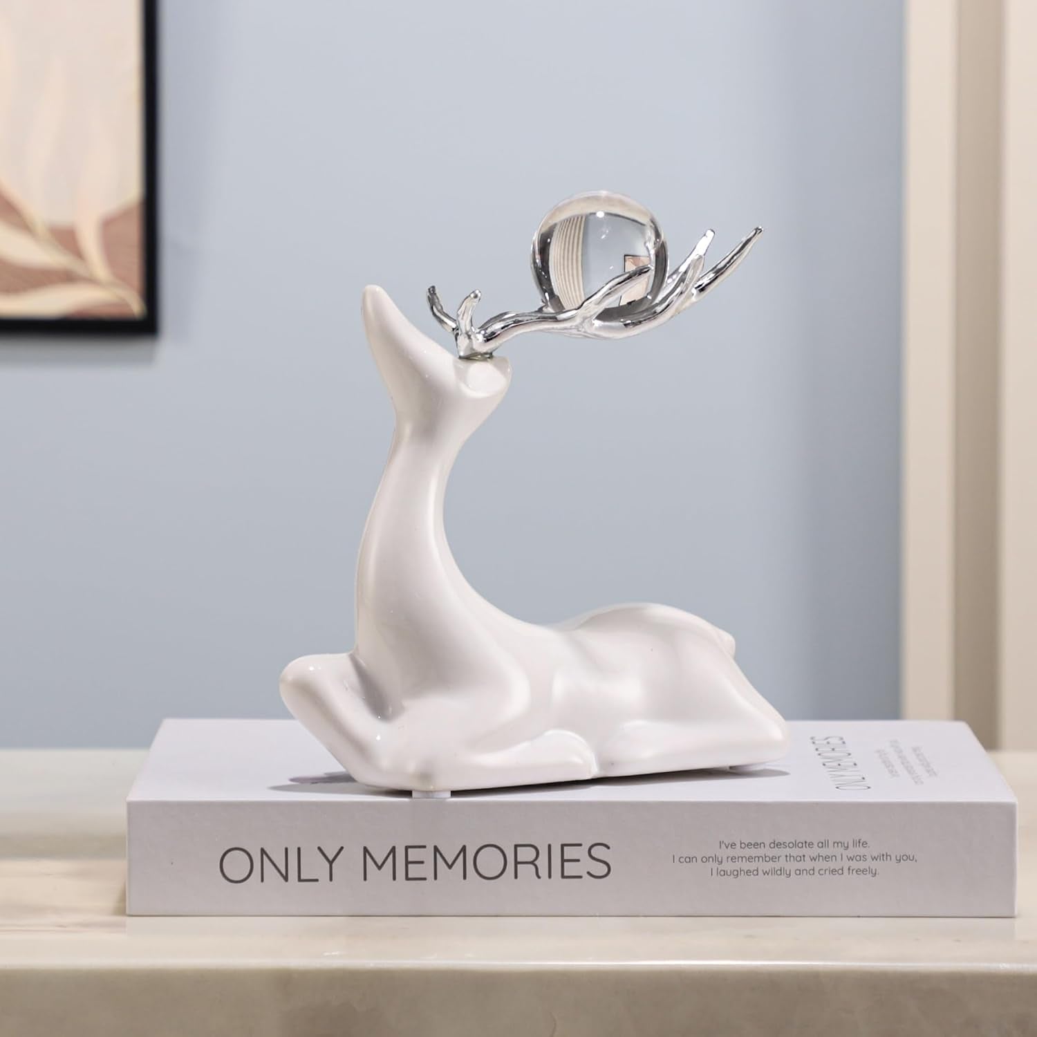 Ceramic Reindeer Pendulum Set with Crystal Balls, Black and White Reindeer Statue for Home Decor, Living Room, Office Bedroom Modern Sculpture Ornament