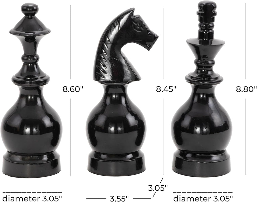 Deco 79 Aluminum Metal Chess Decorative Sculpture King, Knight, Bishop Home Decor Statues, Set of 3 Accent Figurines 9", 9", 8"H, Gray