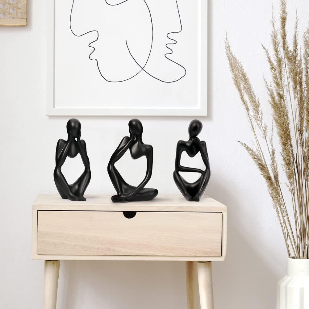 Resin Statue Thinker Style Decoration Abstract Sculptures Collectible Figurines for Home Decor Modern Office Shelf Desktop(Black Left)