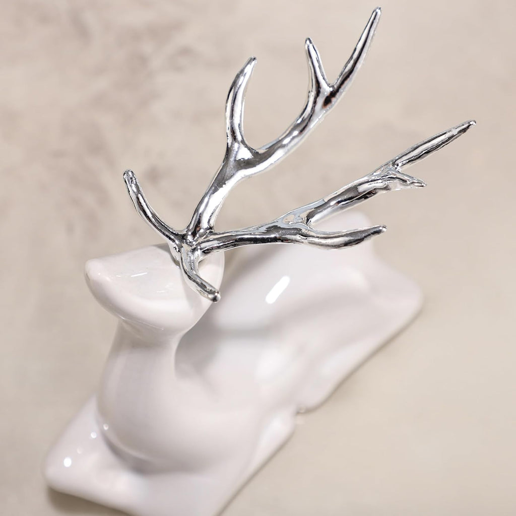 Ceramic Reindeer Pendulum Set with Crystal Balls, Black and White Reindeer Statue for Home Decor, Living Room, Office Bedroom Modern Sculpture Ornament
