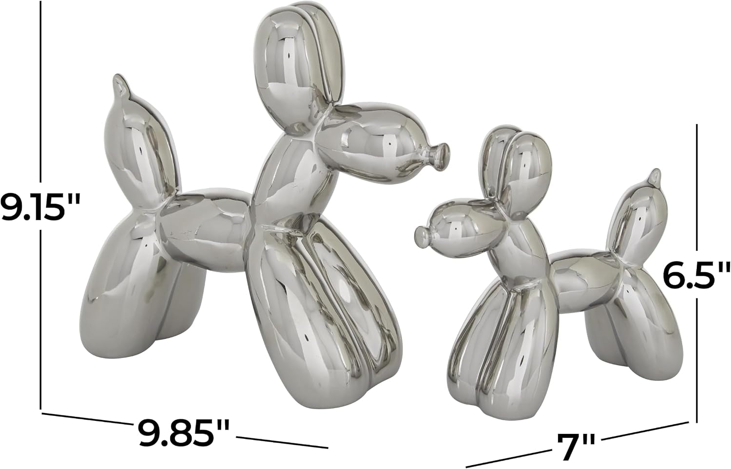 Deco 79 Porcelain Ceramic Dog Sculpture, Set of 2 Sculpture 9", 7"H, Silver | Decorative Dog Animals Balloon Home Decor Statues Statue Figurine