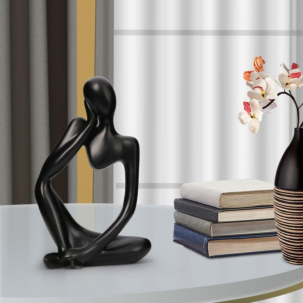 Resin Statue Thinker Style Decoration Abstract Sculptures Collectible Figurines for Home Decor Modern Office Shelf Desktop(Black Left)