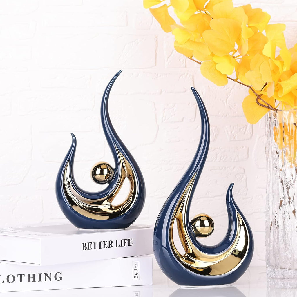 2-Pack Modern Abstract Art Home Decor Accent, Contemporary Statues Coffee Table Decor for Living Room, Dining Room Centerpieces, Ceramic Sculptures and Silver Knick Knacks for TV Stand Decor