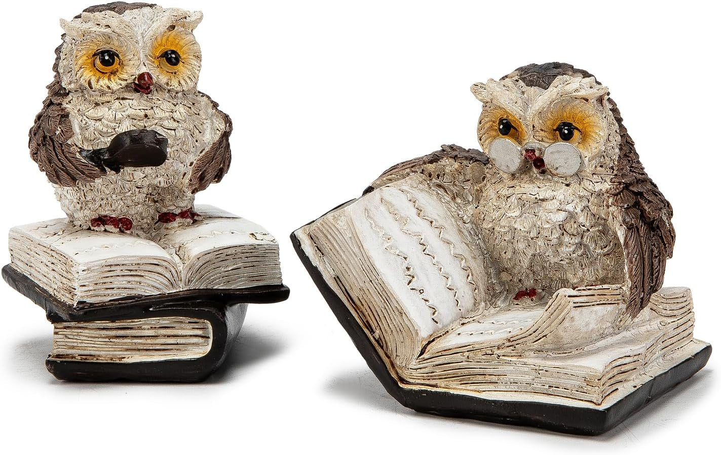 Adorable Reading Owl Statue, 2 Wise Owl Thinker Sculptures Home Decor Accents, Retro Animal Decor Owl Figurines for Living Room Bedroom Office TV Stand Tabletop Shelf Mantel, Gift for Men Birds Lover
